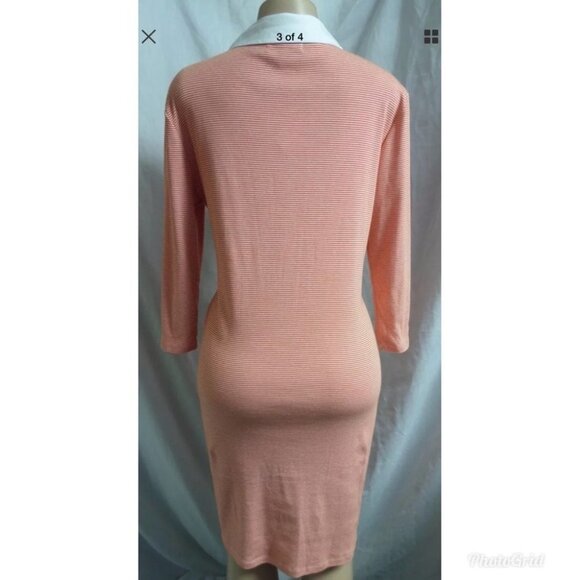 "BANANA REPUBLIC" ORANGE/WHITE STRIPED CAREER CASUAL SHIFT DRESS SIZE: M NWT - Picture 2 of 4